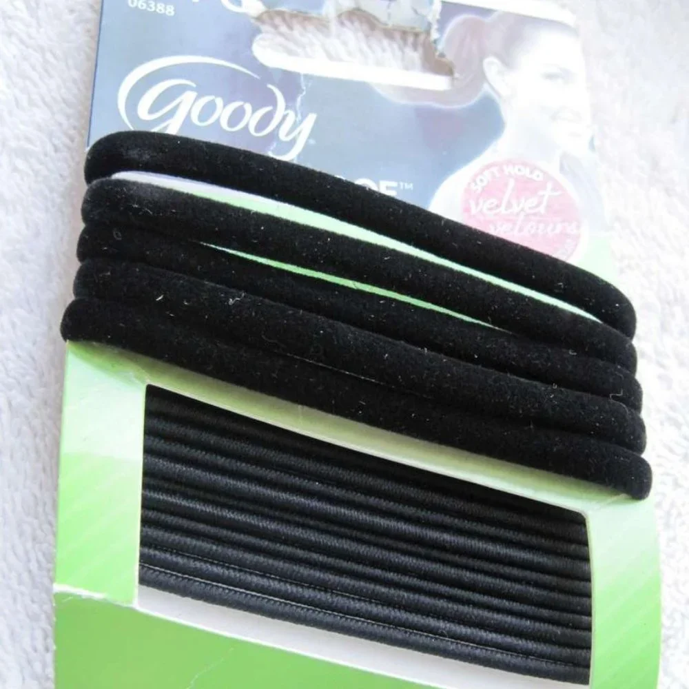 17 Black 5 Goody Velvet Secure Stay Put Elastic Hair Band Ponytailers 12 Ouchles